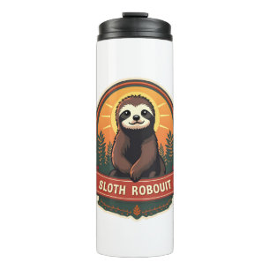 Illustratie van vintage luiaard Retro natuurkunst Thermosbeker