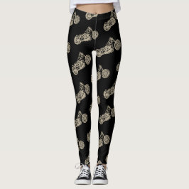 Illustratie van vintage motorfiets in goud op zwar leggings