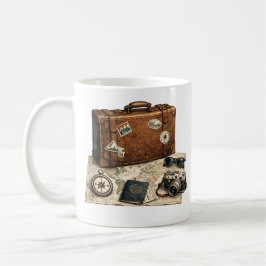 Illustratie van vintage reisessentials koffiemok
