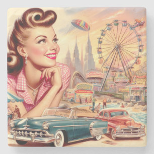 Illustratie van vintage schoonheid pin-up stenen onderzetter