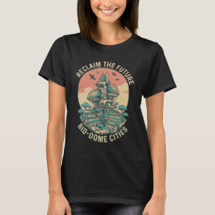 Illustratie van vintage sci-fi bio-koepelstad t-shirt