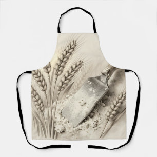 Illustratie van vintage tarwehalmen en deegschrape schort