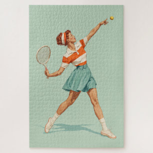 Illustratie van vintage tennisservice legpuzzel