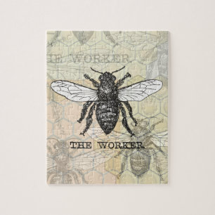 Illustratie van vintage werkbij kunst legpuzzel