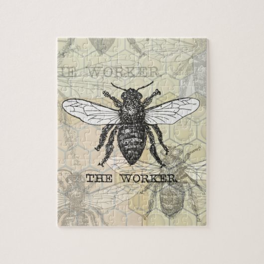 Illustratie van vintage werkbij kunst legpuzzel (Verticaal)