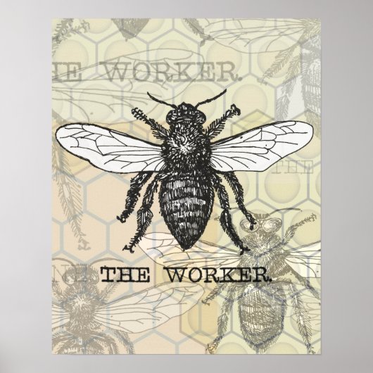 Illustratie van vintage werkbij poster (Voorkant)