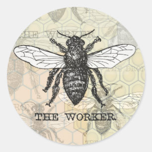 Illustratie van vintage werkbij ronde sticker