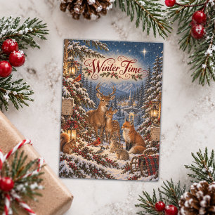 Illustratie van vintage wintertijd feestdagenkaart