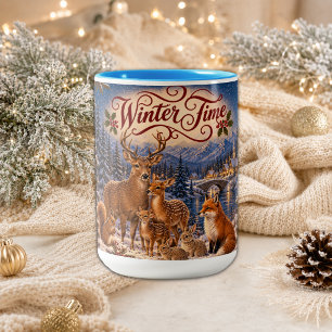 Illustratie van vintage wintertijd tweekleurige koffiemok