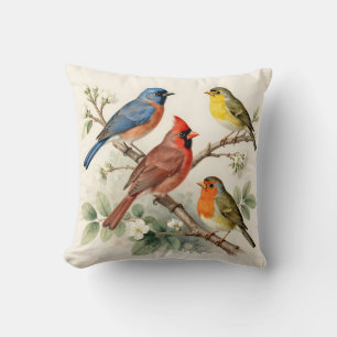 Illustratie van Vintage Zangvogel Bloesemtak Kussen
