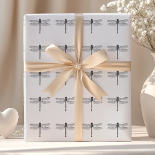 Illustratie van vintage zwarte en witte libel cadeaupapier