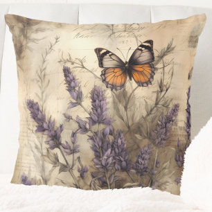 Illustratie van vlinder in vintage lavendel kussen
