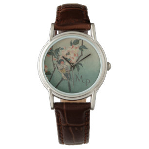 illustratie van vogel en bloesem horloge