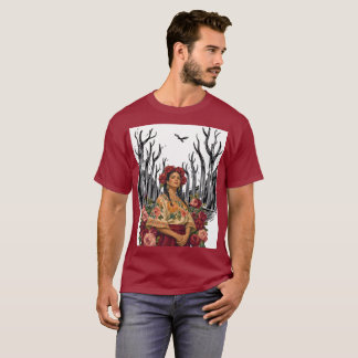 Illustratie van vrouw in vintage bloemrijke volksk t-shirt