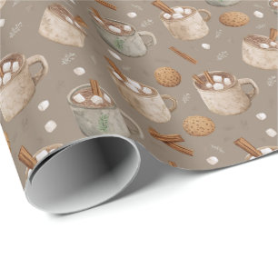 Illustratie van warme chocolademelk en kerstkoekje cadeaupapier