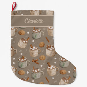 Illustratie van warme chocolademelk en kerstkoekje grote kerstsok