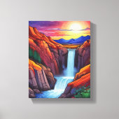 Illustratie van waterval 's nachts canvas afdruk (Voorkant)