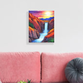Illustratie van waterval 's nachts canvas afdruk (Insitu (Woonkamer))