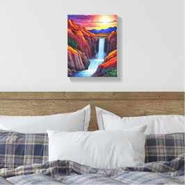 Illustratie van waterval 's nachts canvas afdruk