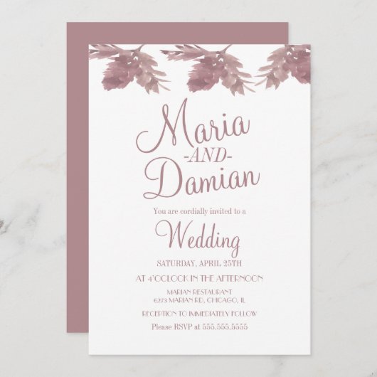 Illustratie van waterverf-terugval Blush Wedding Kaart (Voorkant / Achterkant)