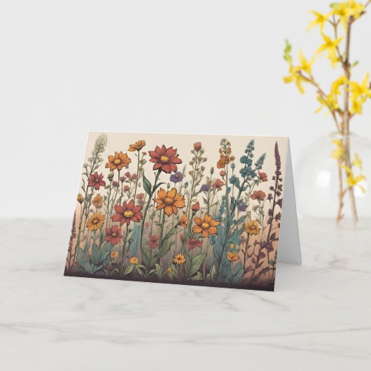 Illustratie van wilde bloemen die in het veld groe kaart (Gele Bloem)