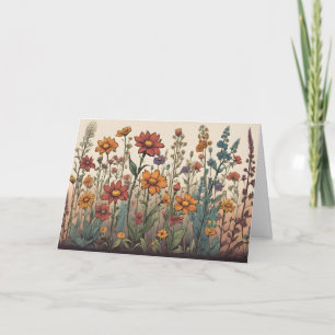 Illustratie van wilde bloemen die in het veld groe kaart