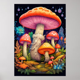 Illustratie van wilde paddenstoelen uit het bos poster