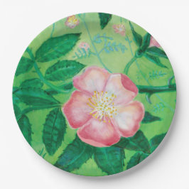 Illustratie van wilde rozenbloemen  papieren bordje