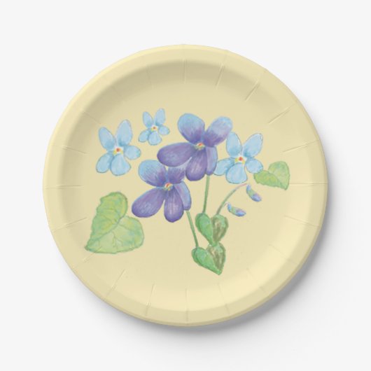Illustratie van Wilde Violet Flowers Light Blue Pa Papieren Bordje (Voorkant)