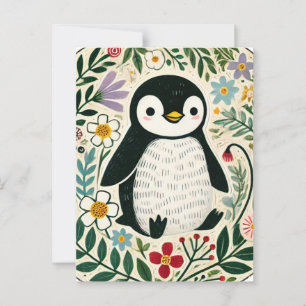 Illustratie van wildebloemenliefhebbers van pinguï briefkaart