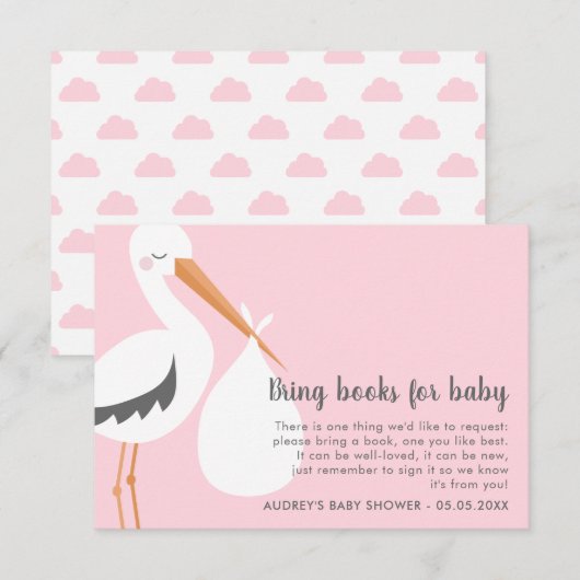 Illustratie van winkel - Roze Baby shower Book Req Kaart (Voorkant / Achterkant)