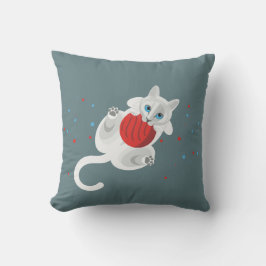 Illustratie van witte kat die speelt met rode bal buitenkussen