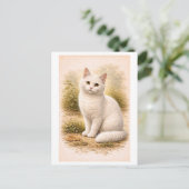 Illustratie van witte kat in vintage stijl briefkaart (Staand voorkant)