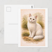 Illustratie van witte kat in vintage stijl briefkaart (Voorkant / Achterkant)