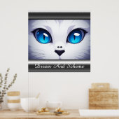 Illustratie van witte kat met levendige blauwe oge poster (Keuken)