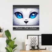 Illustratie van witte kat met levendige blauwe oge poster (Thuiskantoor)