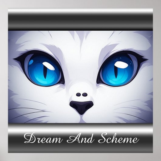 Illustratie van witte kat met levendige blauwe oge poster (Voorkant)