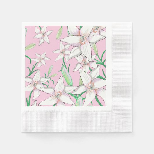 Illustratie van witte lelies op roze achtergrond   servet (Voorkant)