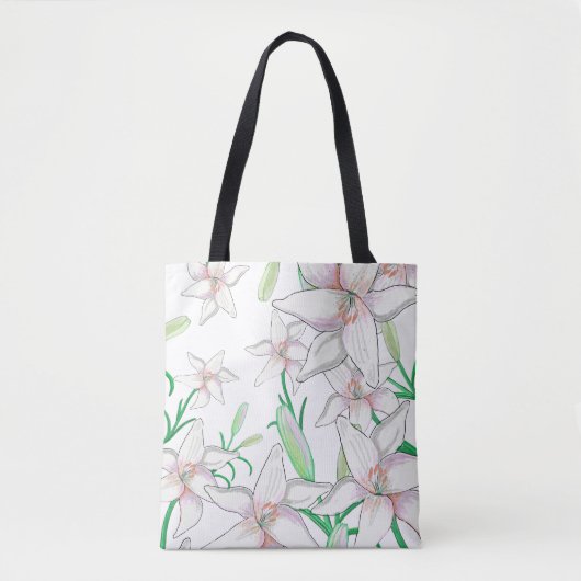Illustratie van witte lelies tote bag (Voorkant)
