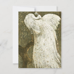 Illustratie van witte pauwenhoen in vintage stijl briefkaart