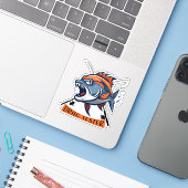 Illustratie van woest vissen "Sleeptester" Sticker (Laptop met iPhone)