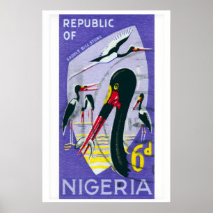 Illustratie van zadelbekooievaar Nigeria jaren 60- Poster