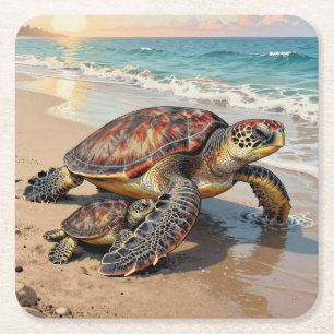 Illustratie van zeeschildpad en baby kartonnen onderzetters