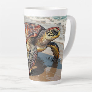 Illustratie van zeeschildpad en baby latte mok