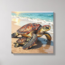 Illustratie van zeeschildpad en baby op het strand