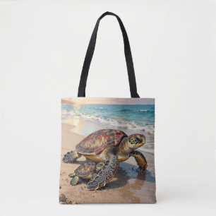 Illustratie van zeeschildpad en baby tote bag