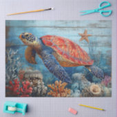 Illustratie van zeeschildpad op houten decoupage tissuepapier (Craft)