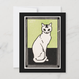 Illustratie van zittende kat in vintage zwart groe notitiekaartje