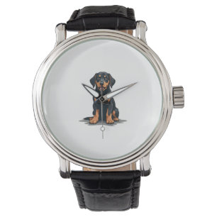 Illustratie van zwart en bruine hond van achteren horloge