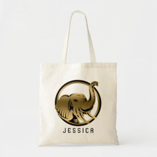 Illustratie van zwart en goudolifant tote bag